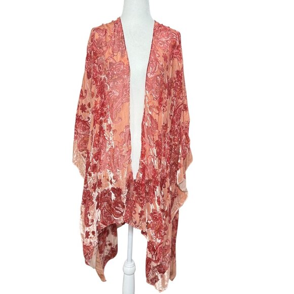 NEW Torrid Velvet Burnout Pink Red Whimsy Goth Fairy Kimono Cardigan Shawl Sheer - Picture 4 of 16